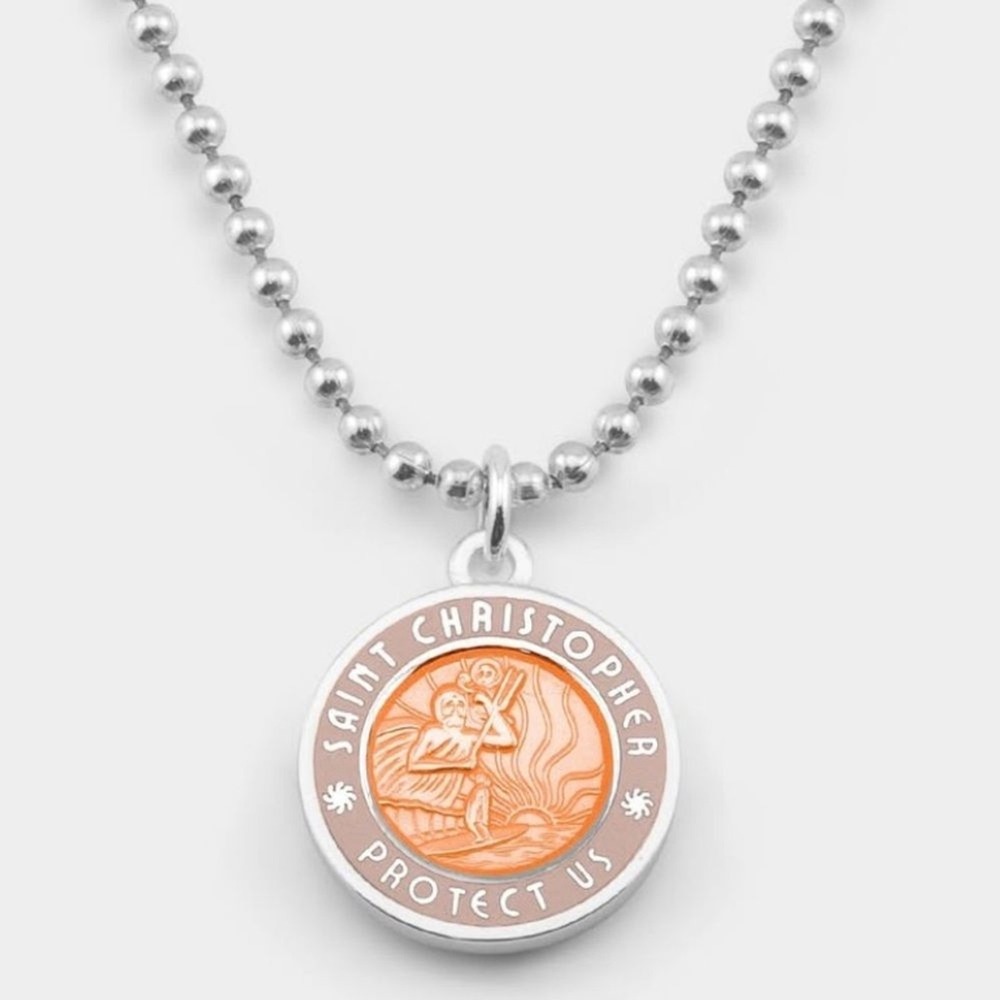 Saint Christopher Necklace‎ Medium Guava Pink Surf Friendship protection
